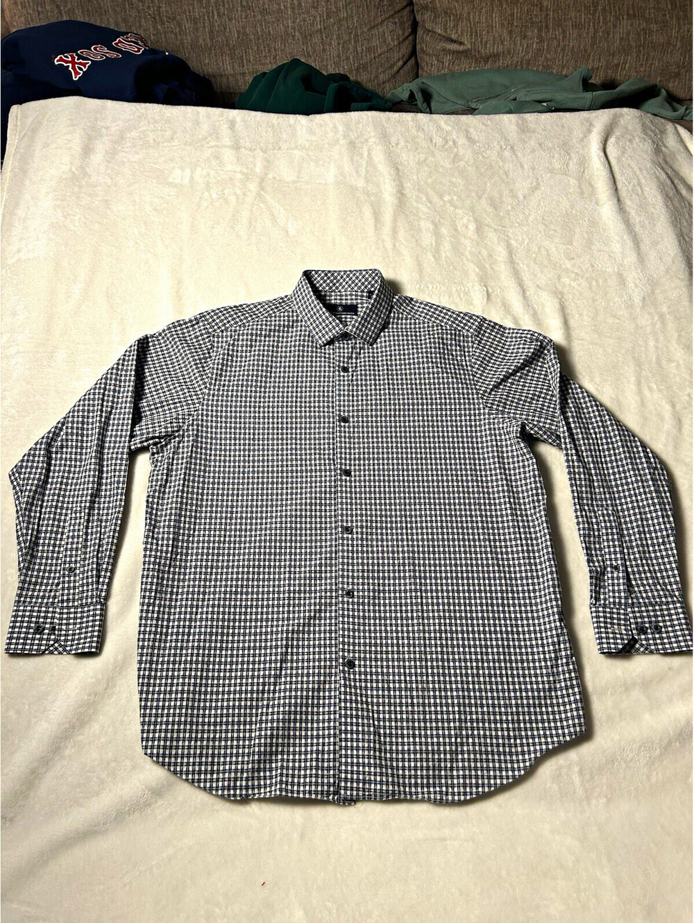 Hart Schaffner Marx Men's L Blue/White Check Cotton Long Sleeve Button-Up Shirt